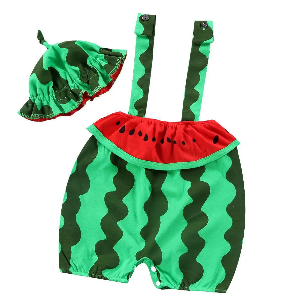 

Summer Newborn Children Clothes Watermelon Pattern Vest+Hat Suspender Pants for Baby Girls Boys Infant Toddler Photo props