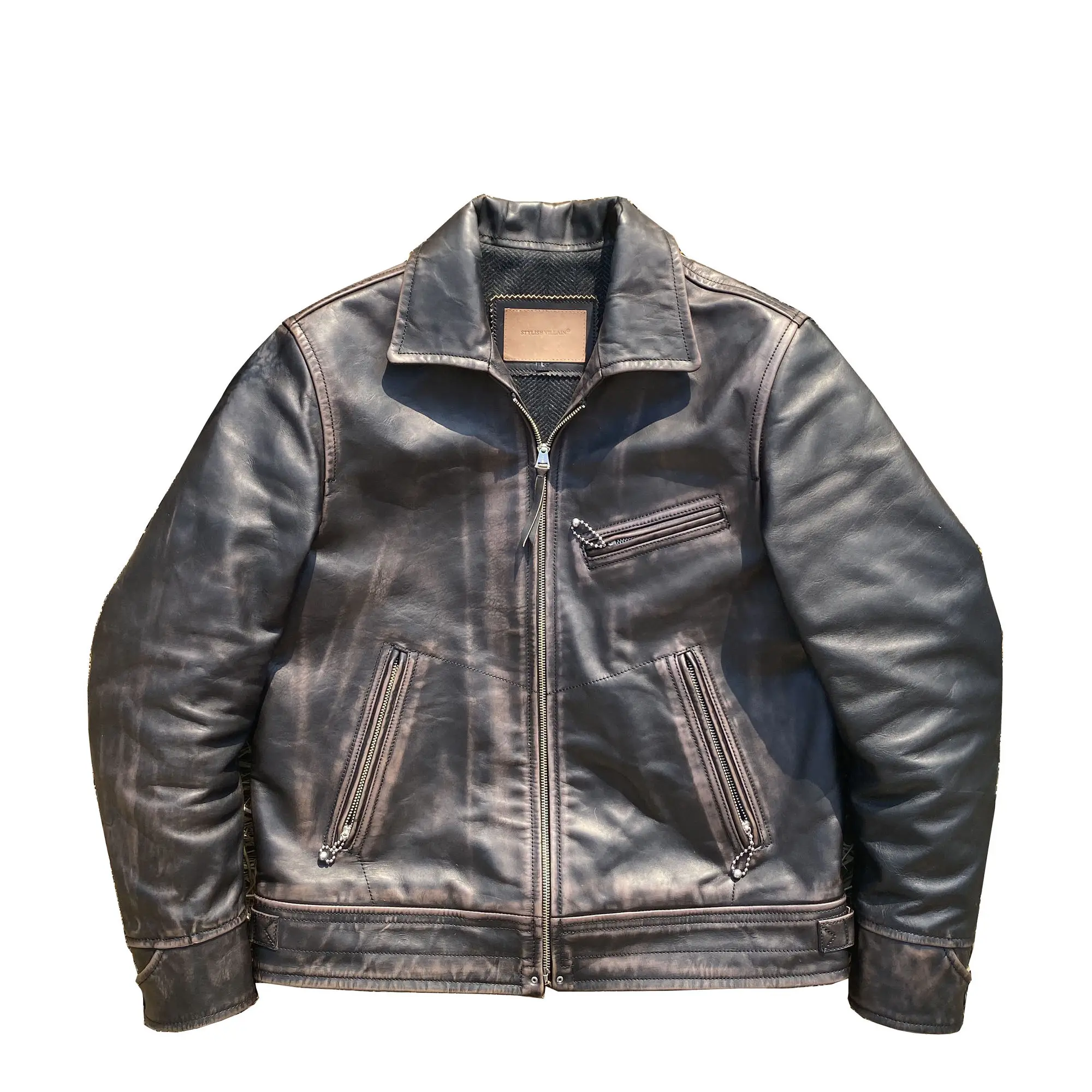 

brown Free shipping.Luxury men Vintage horsehide jacket.quality Classic motor style genuine leather cloth.short slim biker cloth