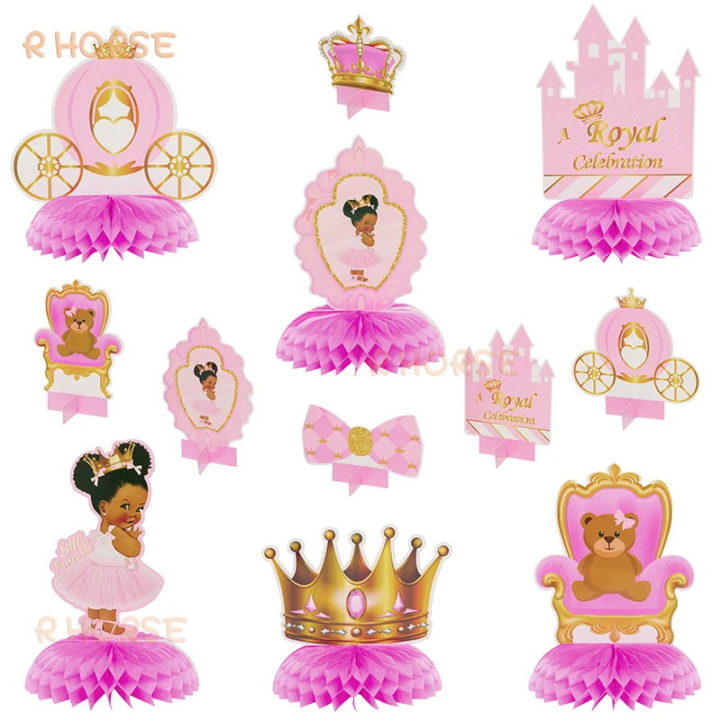 12Pcs African American Baby Girls Honeycomb Pink Royal Theme