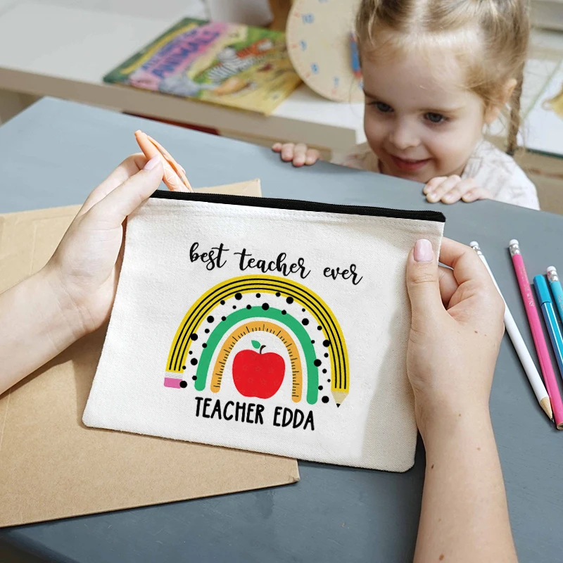 

Индивидуальный подарок учителю, сумка для макияжа, карандаша с именем учителя