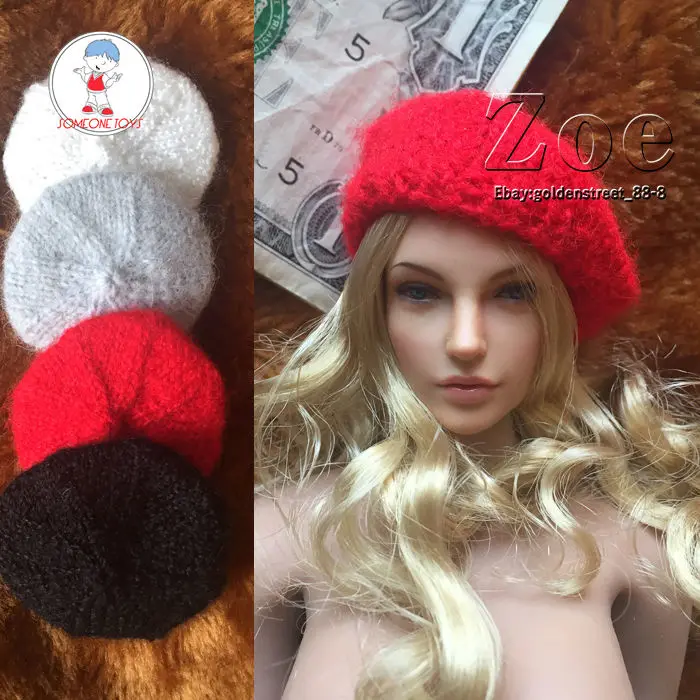 

4 Color 1/6 TBLeague Red Black White Knitting Beret for 12 Inch Action Figure Body Jiaou Doll clothes