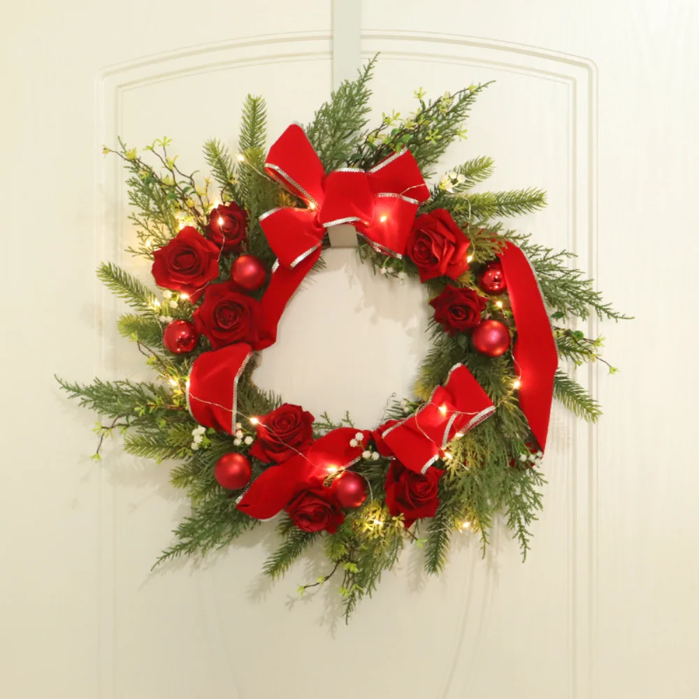 

Christmas Wreath Red Rose Ribbon Wreath Front Door Home Living Room Christmas Decoration Pendant Farmhouse Decor Home Decor