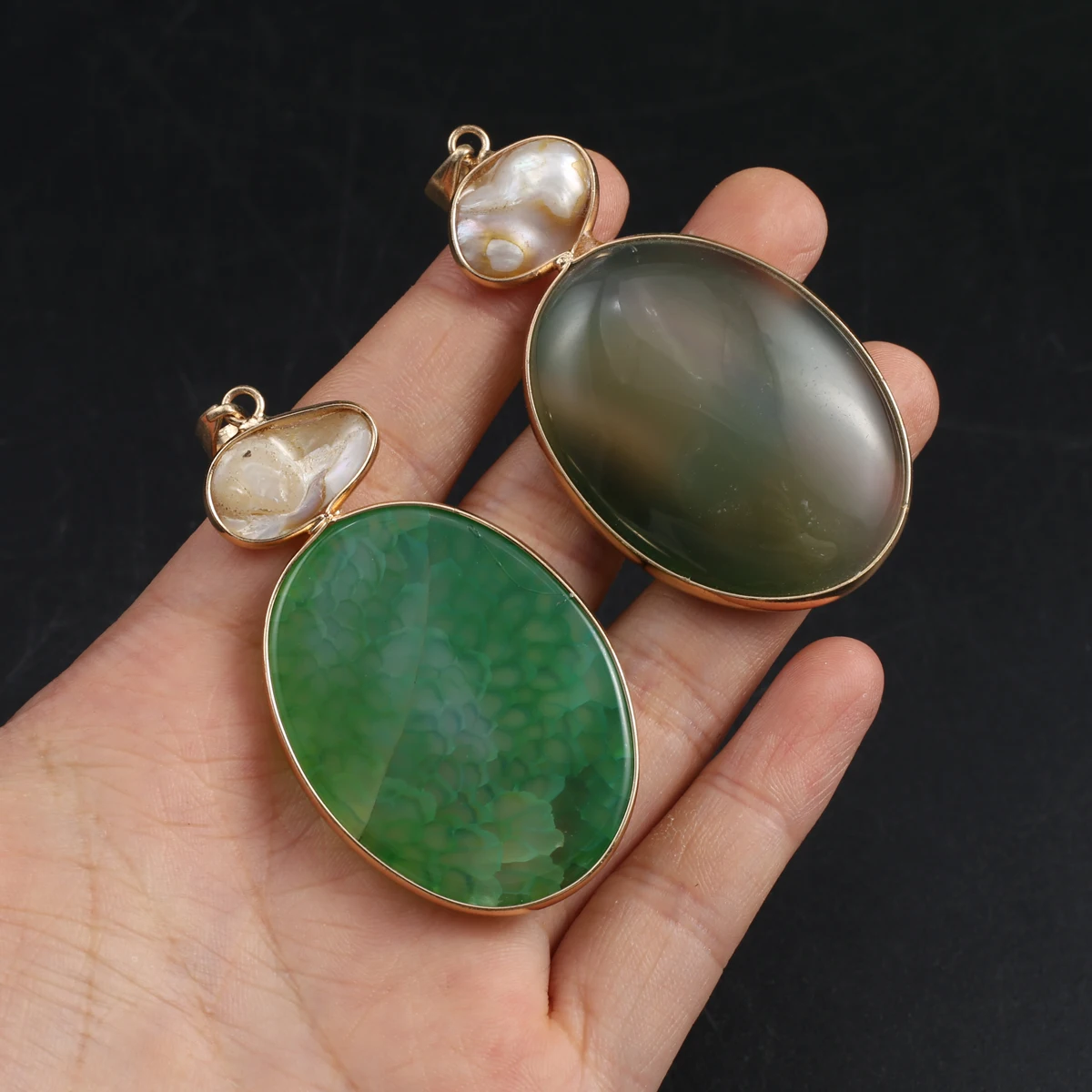 

Natural Stone Pendant Gold Plated Polished Striped Agate for Trendy Jewelry Making Diy Women Necklace Earring Gifts