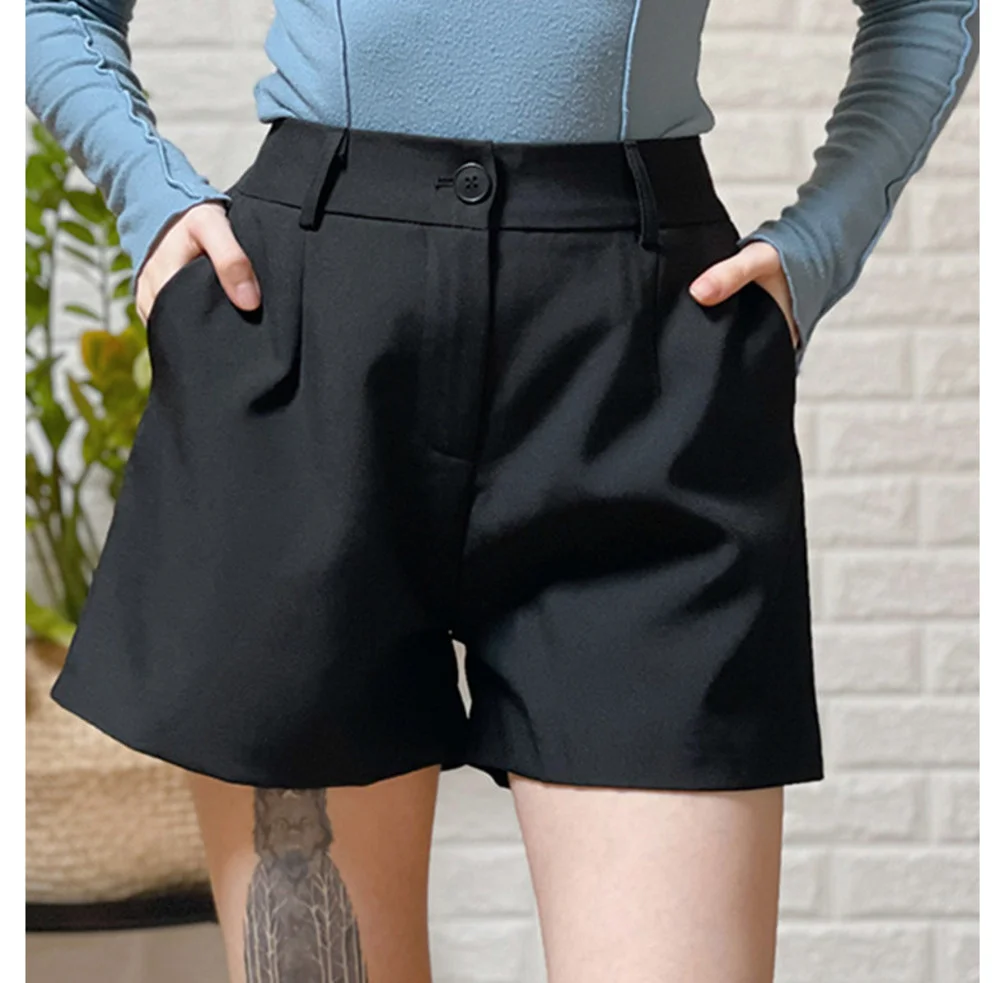 

2023 Lady High Waist Shorts Women Wide Leg Short Pants Korean Fashion Summer Shorts Black Elegant Woman Clothes