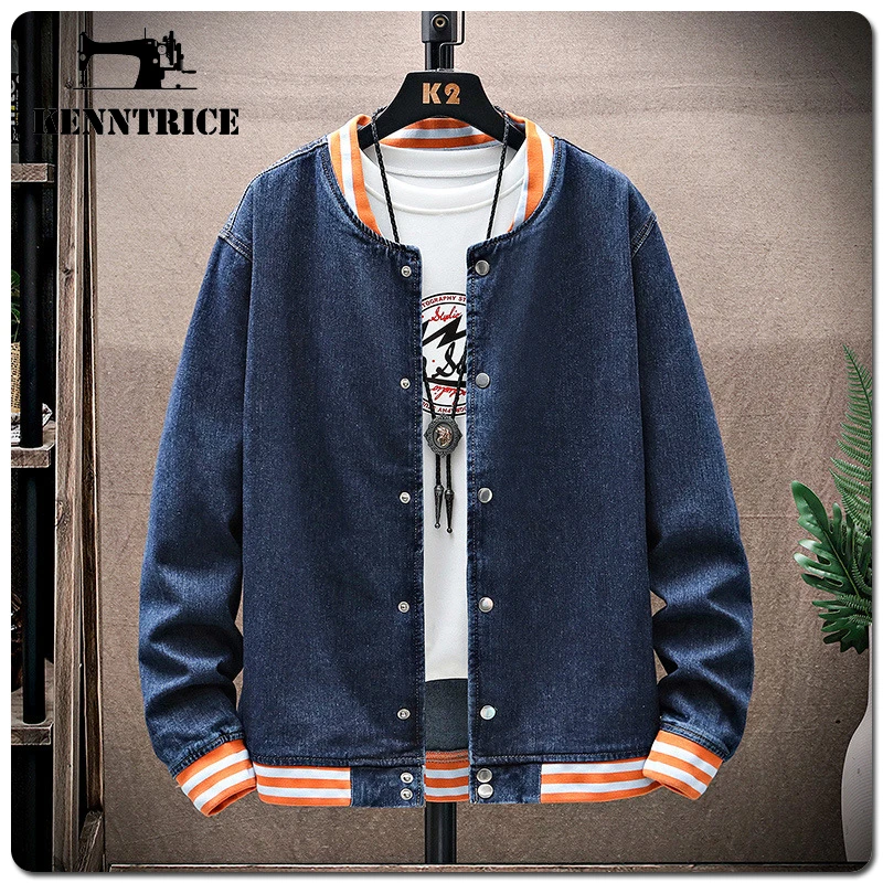 Kenntrice Denim Baseball Jackets Couples Dress Jeans Jacket Clothes Outwear Baggy Denim Jackets Clothing Youth Oversize College