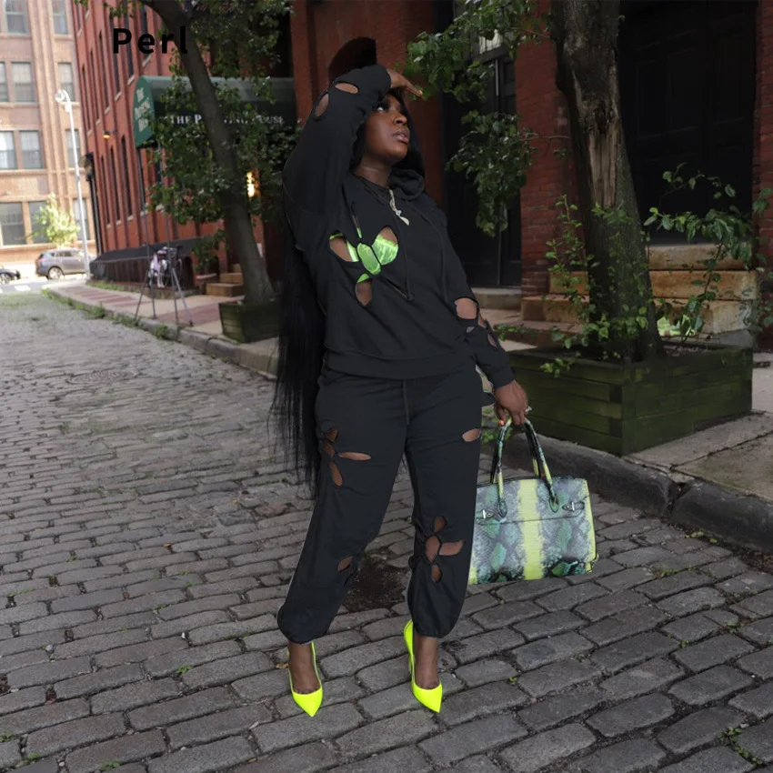 

Perl Hole Full Sleeve Two Piece Set Round Neck Autumn Outfit Casual Matching Tracksuit Fashion Women Clothing Streetwear 2022