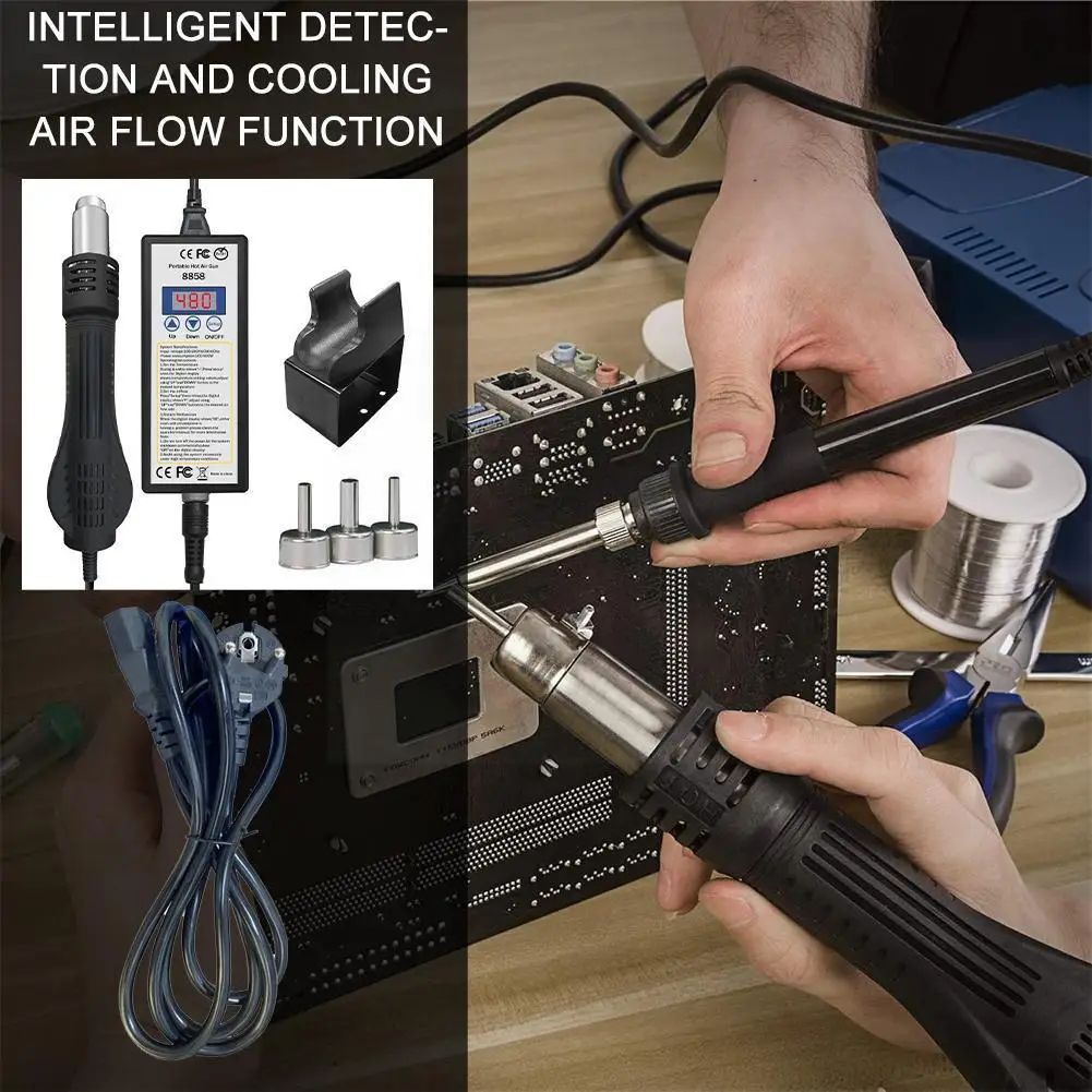 

8858 Hot Air Gun Portable Bga Rework Solder Station Hair Hairdryer Hot Heater Soldering Ceramic Air 100-240v With Dryer Blo T6m6