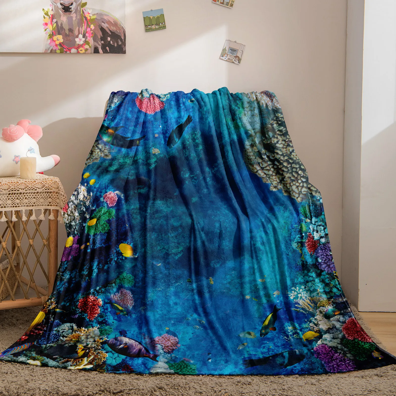 

Детское фланелевое одеяло, теплый плед розового цвета с рисунком морских животных, для мальчиков и девочек, подростков, для кровати и дивана...