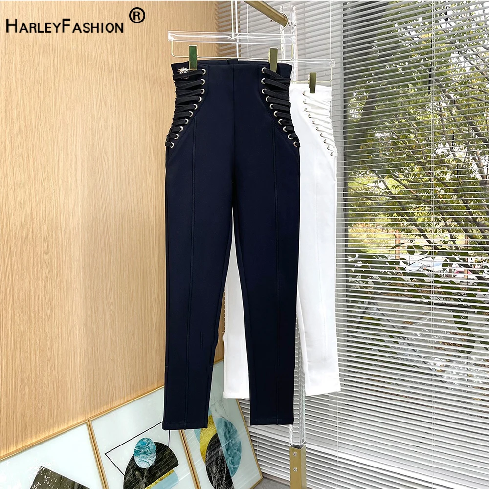 Hot Sale Black White 2 Colors Stretchy Women Street European All-matched Pencil Pants Badage Waist Skinny Quality Trousers