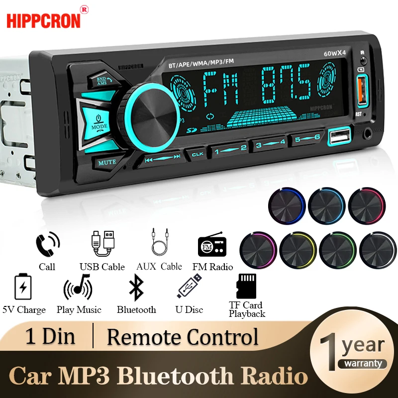 

Автомагнитола Hippcron 1DIN С Bluetooth, MP3-плеером, FM-приемником, Усилением 60Wx4, Пультом ДУ, Поддержкой AUX, USB И TF-карт