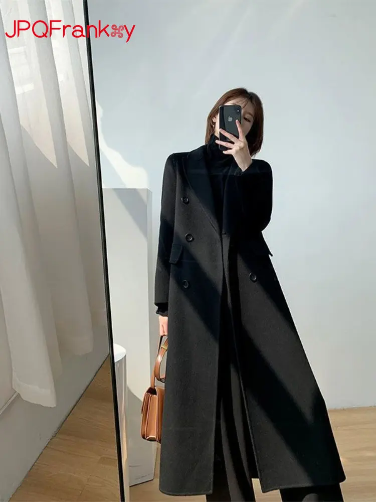 

Женское длинное шерстяное пальто, модное свободное шерстяное пальто до колена, пальто и куртки, женская зимняя одежда, пальто для женщин, но...