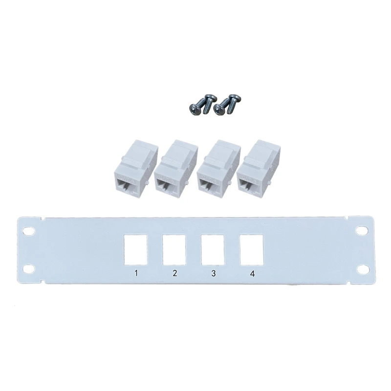D7YC 4 Port CAT6 RJ45 Through Coupler Patch Panel with Back Bar Wallmount or Rackmount Compatible with CAT6 UTP STP Cabling
