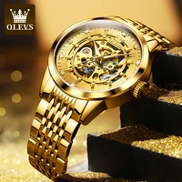 men skeleton automatic mechanical watch olevs watch luxury stainless steel mechanical watch reloj hombre 2022