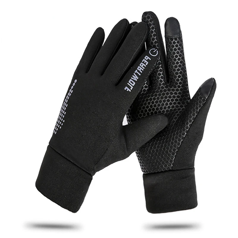 

Мужские велосипедные перчатки с пятью пальцами для катания на лыжах, водонепроницаемые ветрозащитные Нескользящие плюшевые флисовые перч...