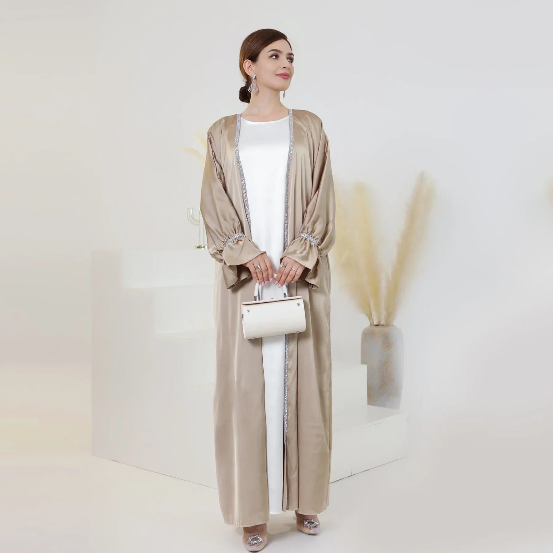 Атласное кимоно Абая Турция Открытые абайи для женщин Дубай Обычные