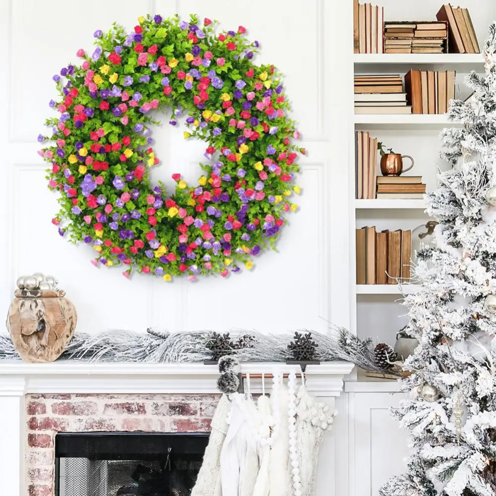 

Garland Artificial Bright Colorful Handcrafted Charming Spring Summer Decoration Simulation Wreath Gift Plastic Farmhouse Wreath