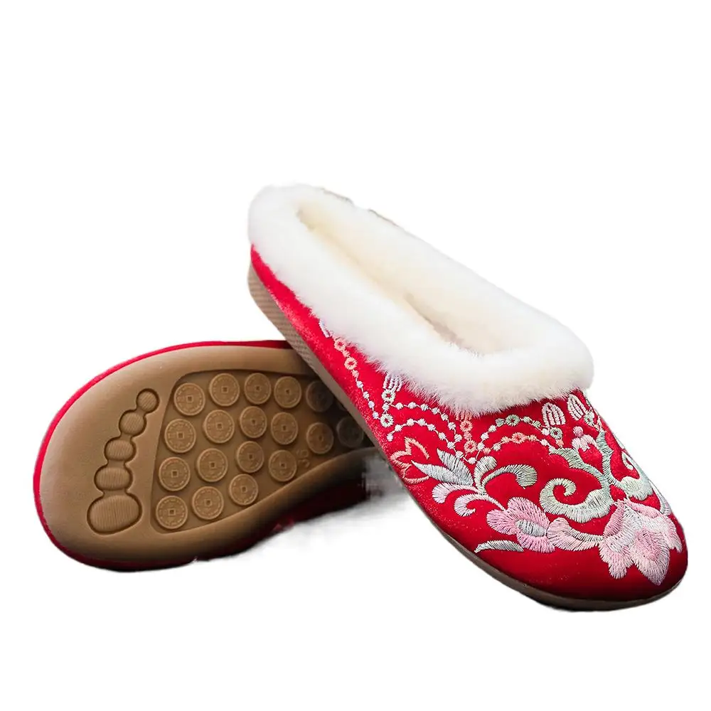 

Тапочки женские хлопковые с вышивкой, удобная мягкая обувь с закрытым носком, домашние теплые тапочки ручной работы в китайском стиле для п...