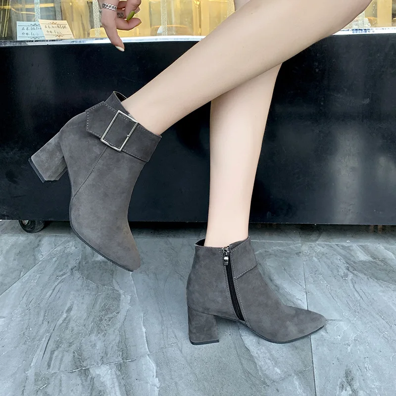 

New Autumn 2022 High Heels Women Boots for Woman Fashion Korean Ankle Boots Female Belt Buckle Short Boots Ladies Casual Shoes