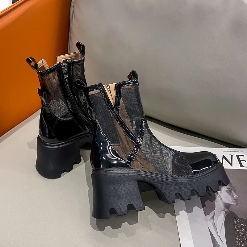 2022 Women's Fashion Chunky Heel Platform Mesh Women's Personality Sandals Summer Designer Breathable High Heels Zipper Sandals