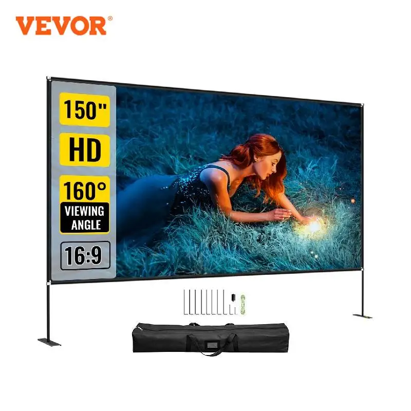 VEVOR 80 90 100 135 150 180 дюймовый экран проектора с подставкой 16:9 4K HD широкий угол W/сумка