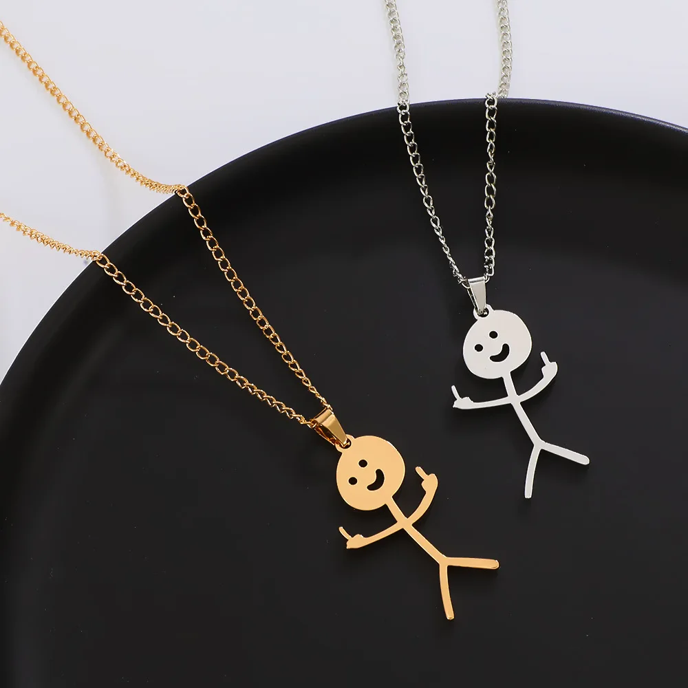 

Fashion Hip Hop Fxck You Funny Doodle Pendant Necklace For Men Women Stickman Middle Finger Rock Punk Necklace Party Jewelry BFF