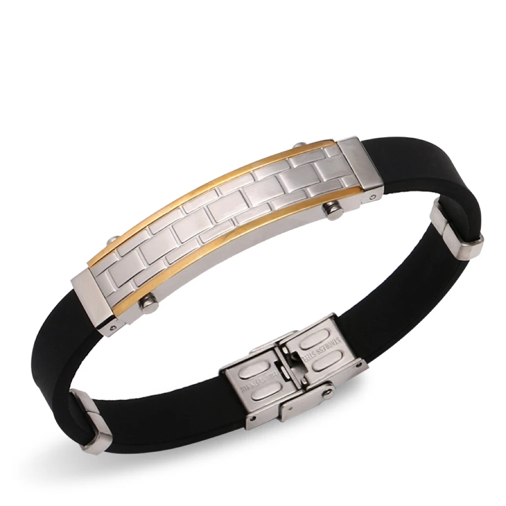 Мужской геометрический браслет из нержавеющей стали в стиле панк с силиконовым