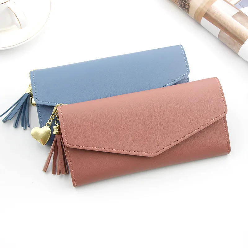 New Purse Fashion Simple Tassel Sweet Lady Long Wallet Clutch Bag Multi-card Card Package.