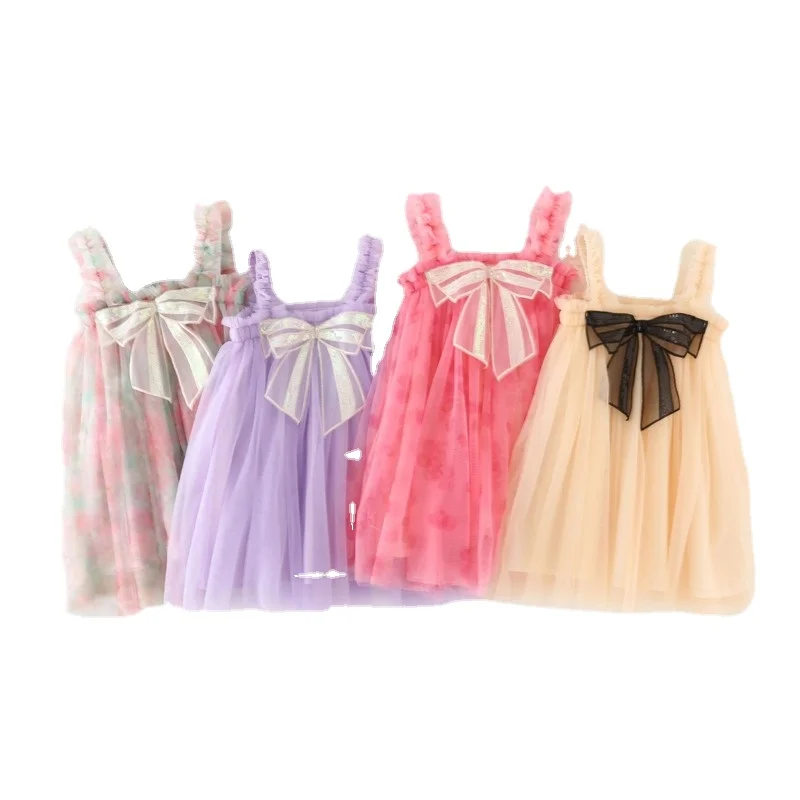 

Summer Baby Girls Sequin Big Bow Girls Dress Baby Sling Tulle Dress Cute Lace Kid Birthday Party Princess Dresses Custom CL877
