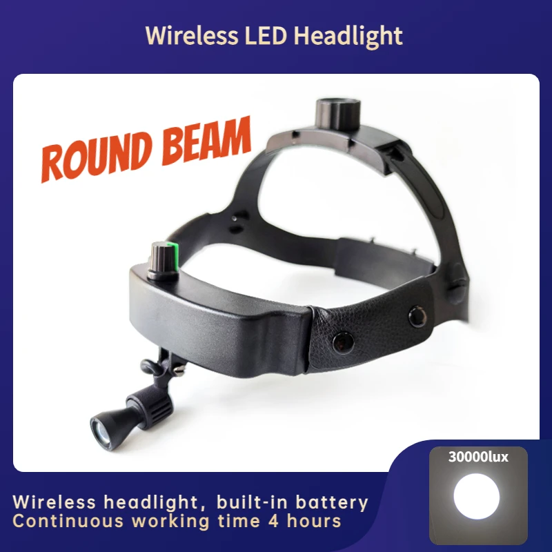 Round Beam Wireless LED Headlight 30000LUX For Dental Orthodontic Cosmetic Surgery ENT Headlamp