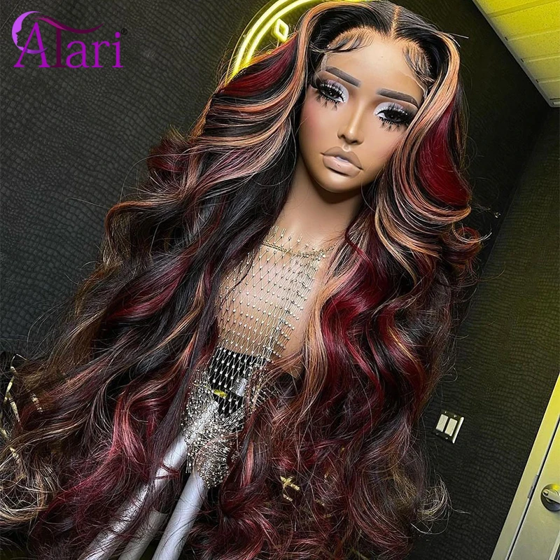 13x6 Lace Frontal Wig Blonde Red with Black Body Wave Human Hair Wigs Brazilian Transparent Lace Closure Wig Pre Plucked 30 inch