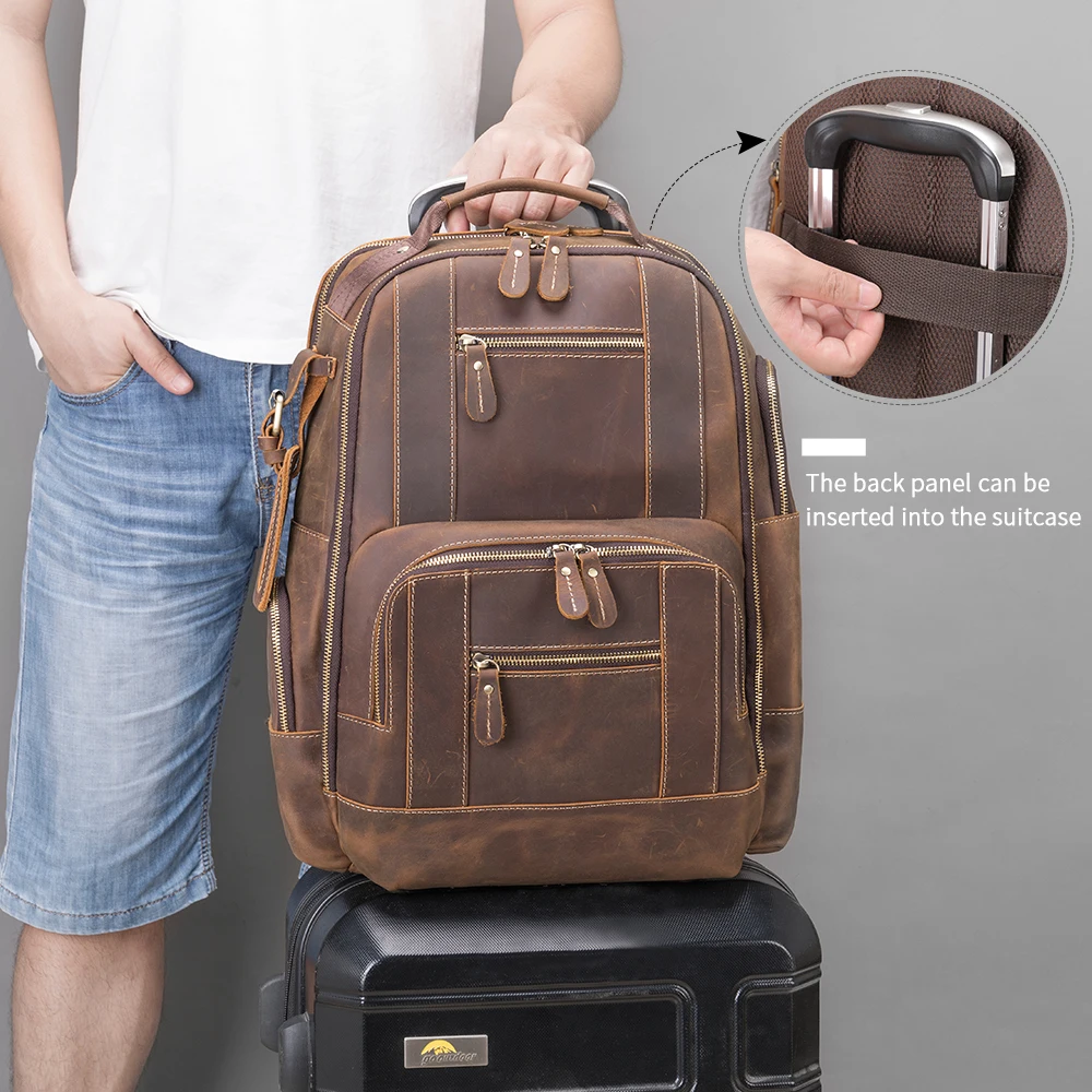 

New Men's Vintage Full Grain Leather 15.6'' Laptop Backpack Large Capacity Weekender Overnight Camping Travel 24L Rucksack 2251