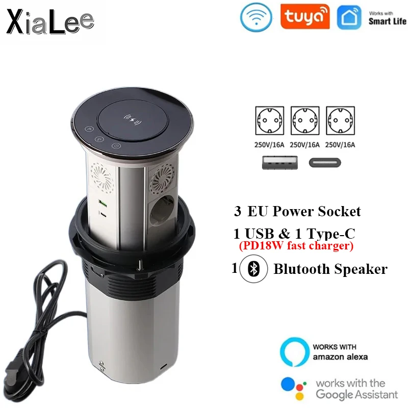 

Умная выдвижная розетка WIFI Tuya 3 розетки + 2 зарядных устройства USB