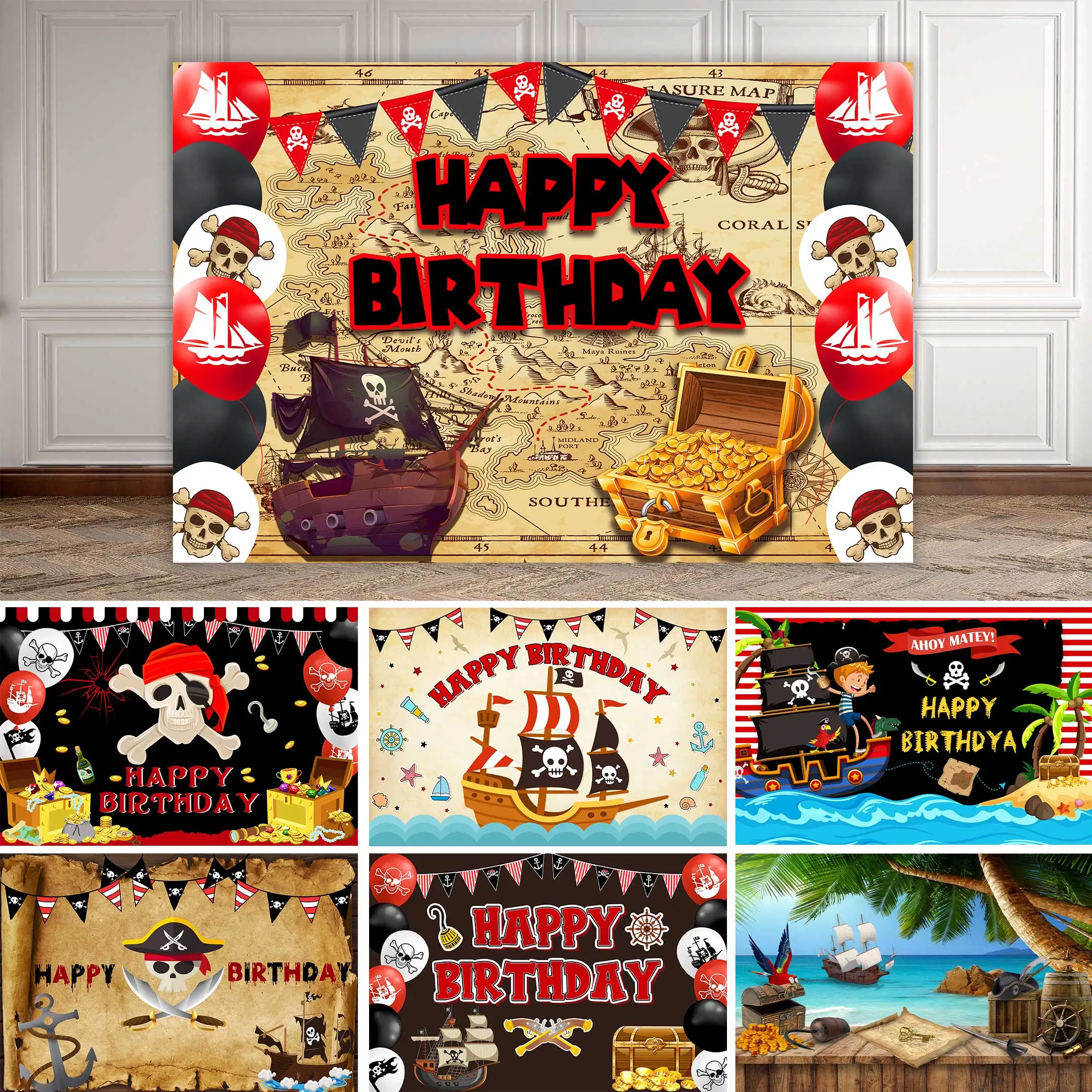 

NeoBack Pirate Backdrops Boy Birthday Party Old Treasure World Map Baby Portrait Photographic Background Photocall Photo