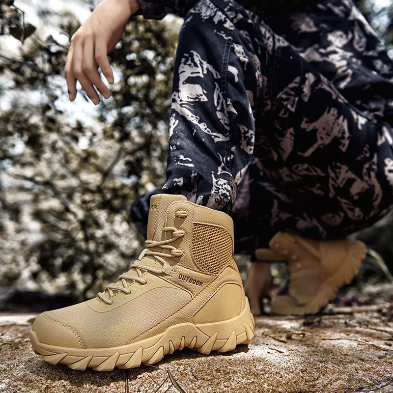JIEMIAO Men Trekking Hiking Shoes Outdoor Desert Boots Army Combat Military Tactical Shoes for Men Anti-slip Winter Camping Shoe