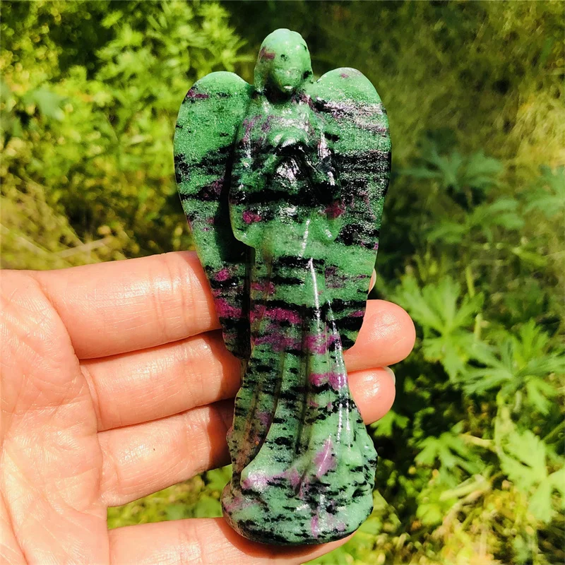 

Natural Ruby In Zoisite Angel Statue Carving Crystal Reiki Healing Stone Lucky Craft Home Room Desk Decoration Statue Gift 1pcs