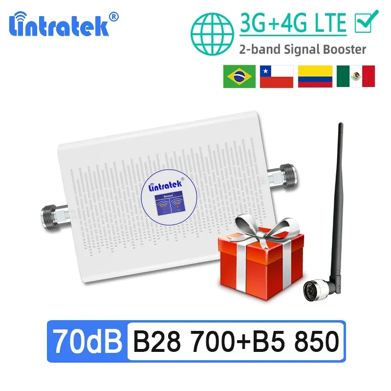 Повторитель сотового сигнала Lintratek двухдиапазонный 2G 3G 4G lte 700 B28 CDMA 850 МГц B5