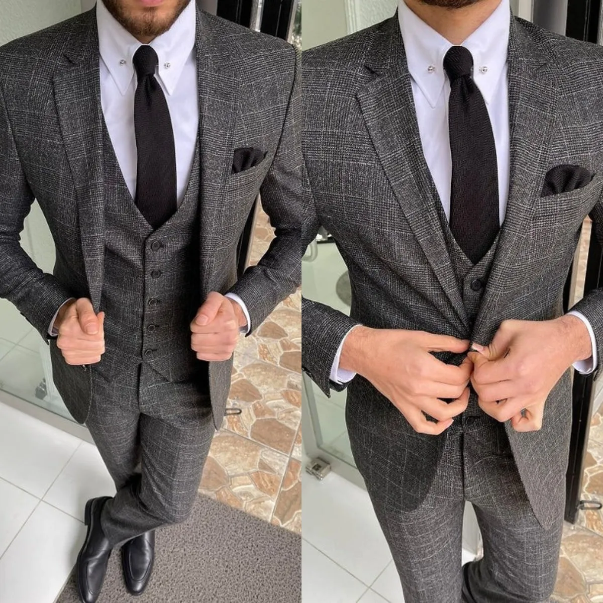 

3 Pcs Men Wedding Suit 2022 Slim Fit Mens Plaid Casual Business Suit Groom Tuxedos Classy Premium Suits Jacket Vest Pants