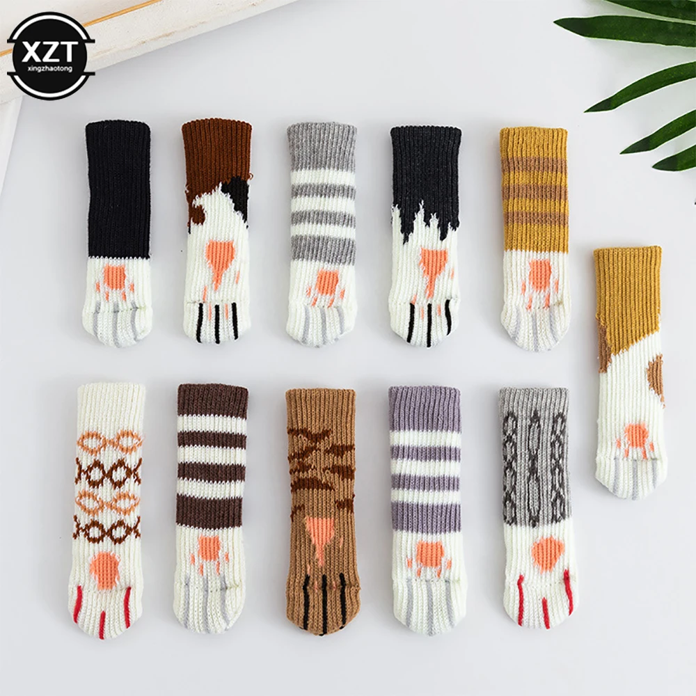 4Pcs Table And Chair Foot Pad Foot Cover Knitted Socks Cat Claw Mute Wear-resistant Non-slip suitable for circumference 6-17cm