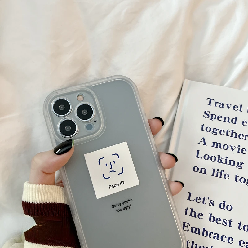 

Cartoon FaceID Creative Funny Facial Recognition Phone Case For IPhone14Pro Max 13Plus 12 11 X XR/XS INS Style Transparent Cover
