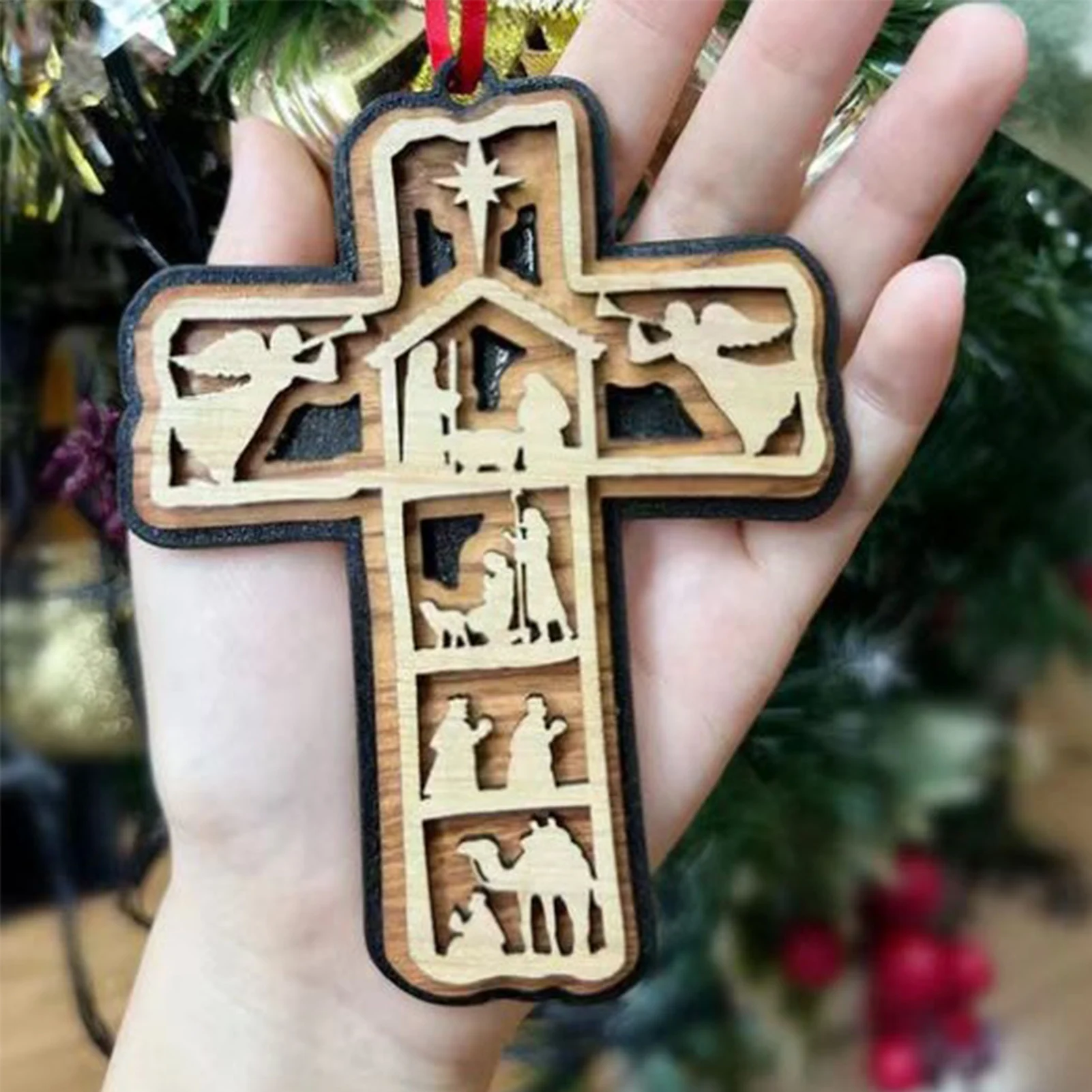 Рождественский крест рождественские украшения ретро христианские подвесные