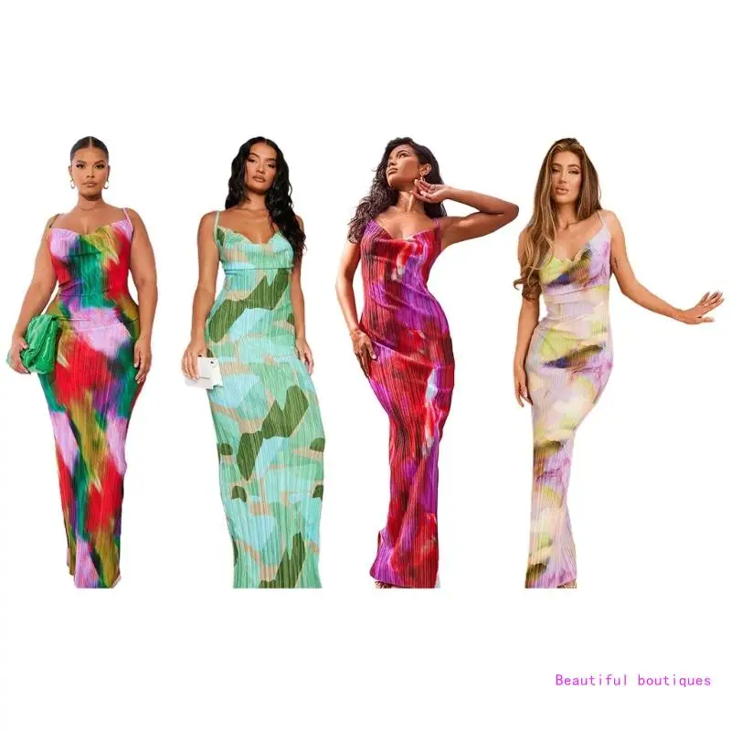 

Women Backless Maxi Dress Sexy Sleeveless Printed Bodycon Dresses Sexy Summer Cowl Neck Long Dress DropShip