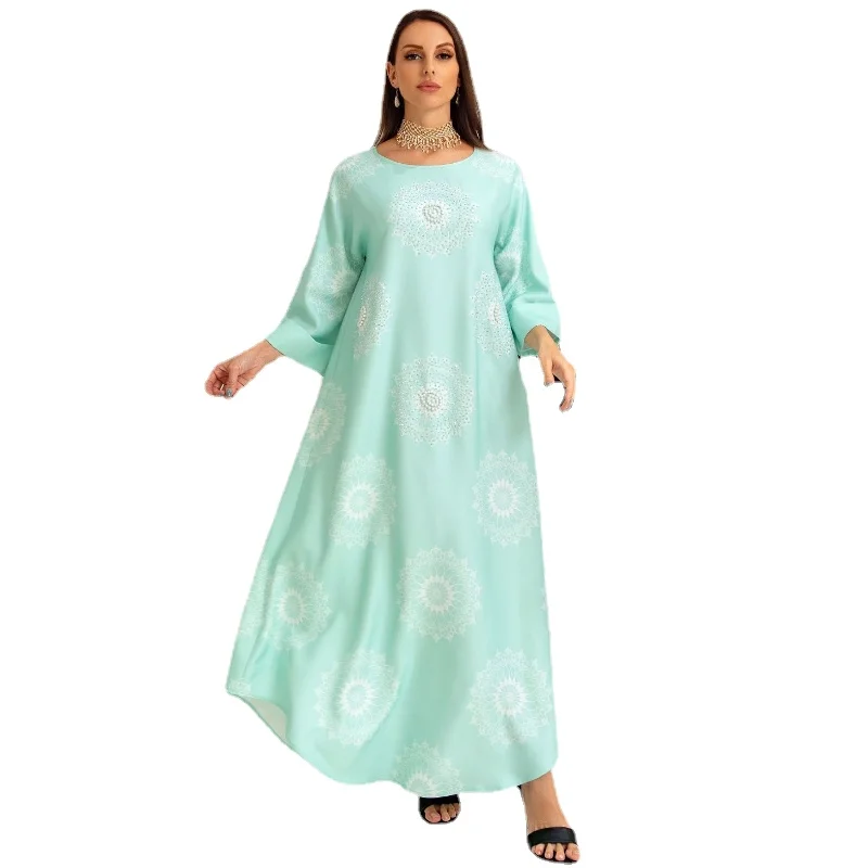 Dubai Abaya Luxury For Muslim Women Vintage Diamonds Dress Casual Loose Long Sleeve Female Party Maxi Dresses Asymmetric Hem