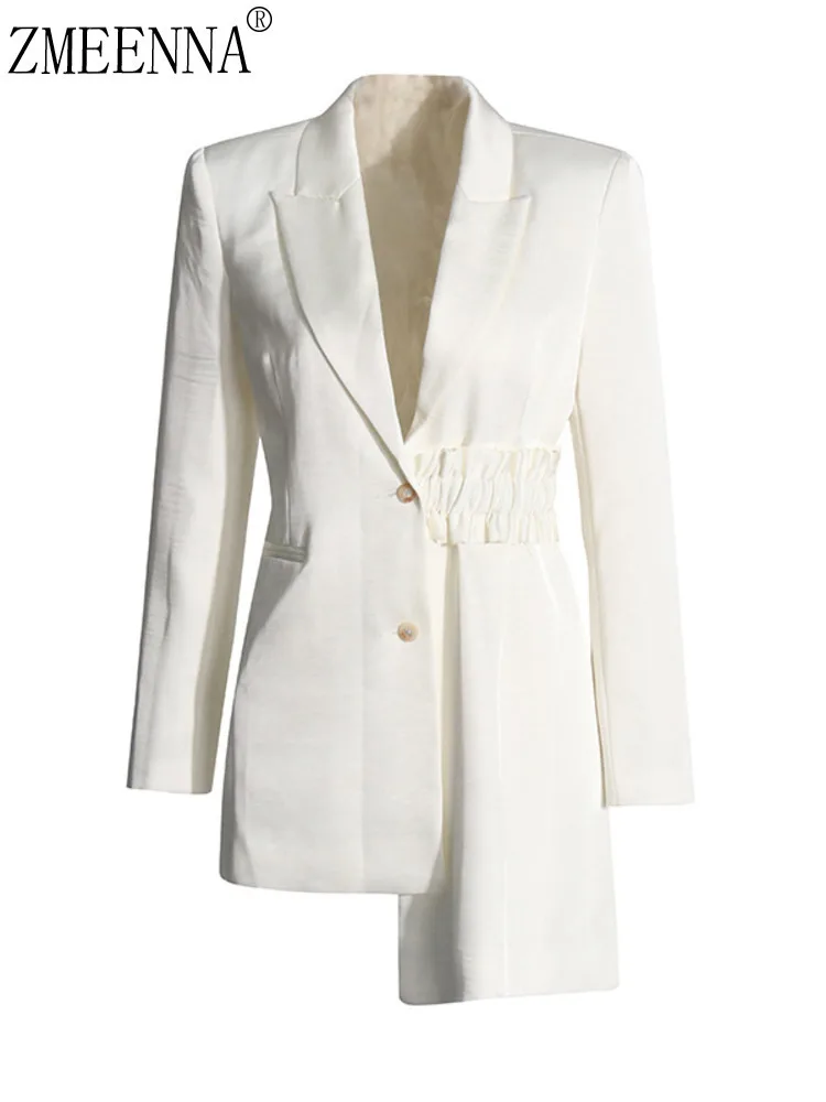 ZMEENNA плиссированные с поясом Асимметричные Лоскутные однобортные женские