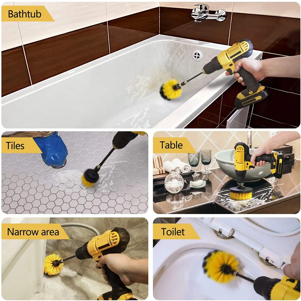 Drill Brush Attachment Set Power Scrubber Wash Cleaning Brushes Tool Kit with Extension for Clean Car Wheel Tire Glass windows 6