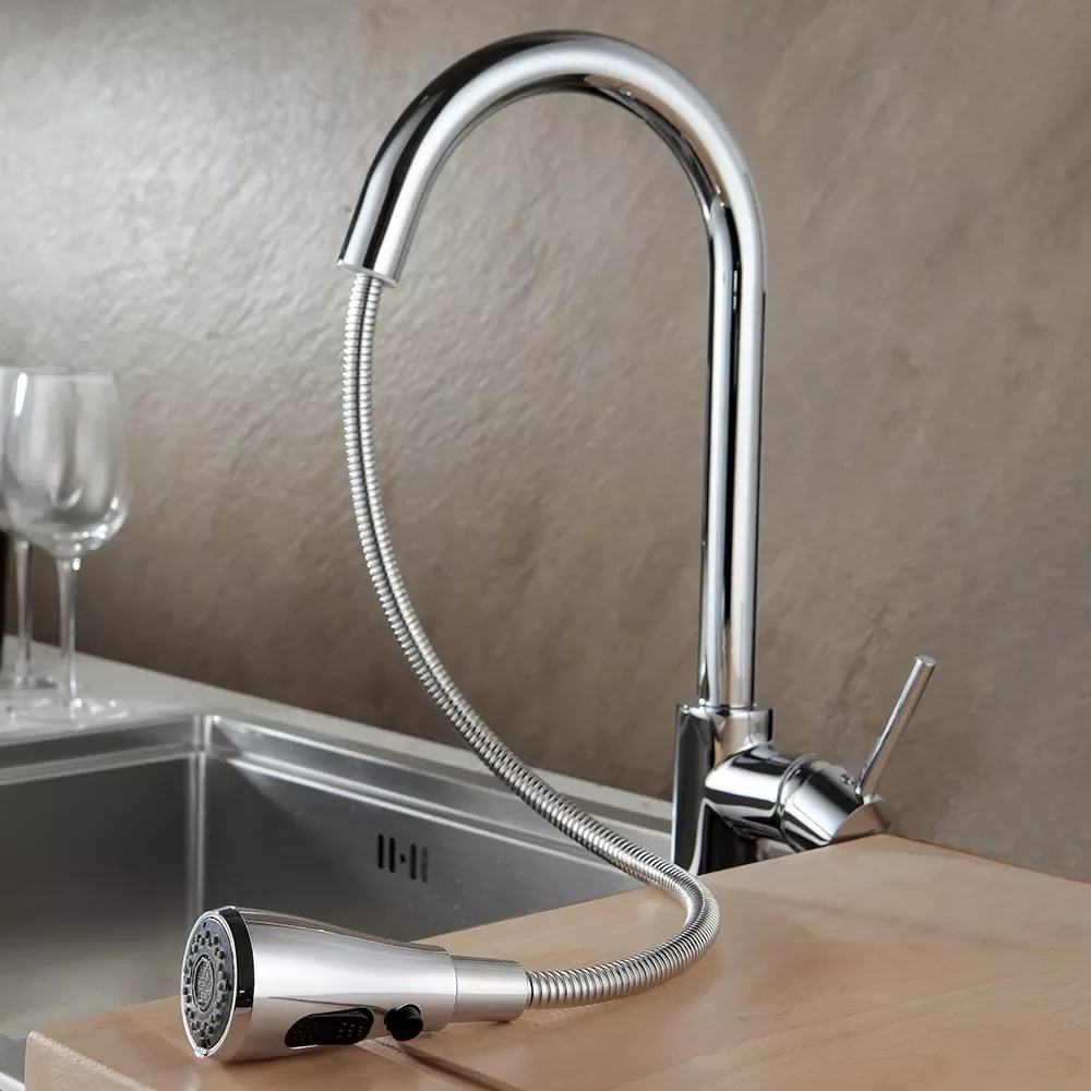 

Kitchen Faucets Silver Single Handle Pull Out Kitchen Tap Single Hole Handle Swivel 360 Degree Water Mixer Tap Mixer Tap 408906