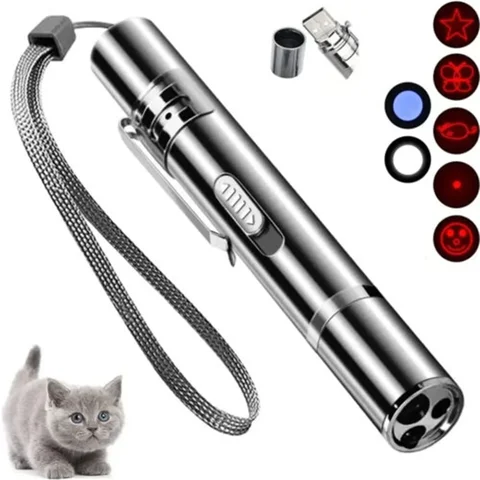 Лазерная забавная игрушка-палка для кошек, зарядка через USB, забавный светильник для кошек, инфракрасная лазерная ручка из нержавеющей стали для кошек, интерактивные игрушки для домашних животных