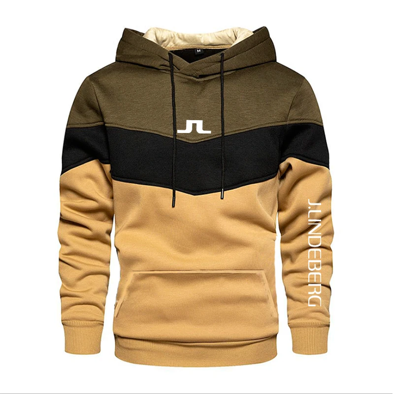 

Spring Autumn Fashion Brand J Lindeberg Golf Men's Casual Hoodie Outdoor Color Matching Sweater Sports Pullover Top Outer Jacket