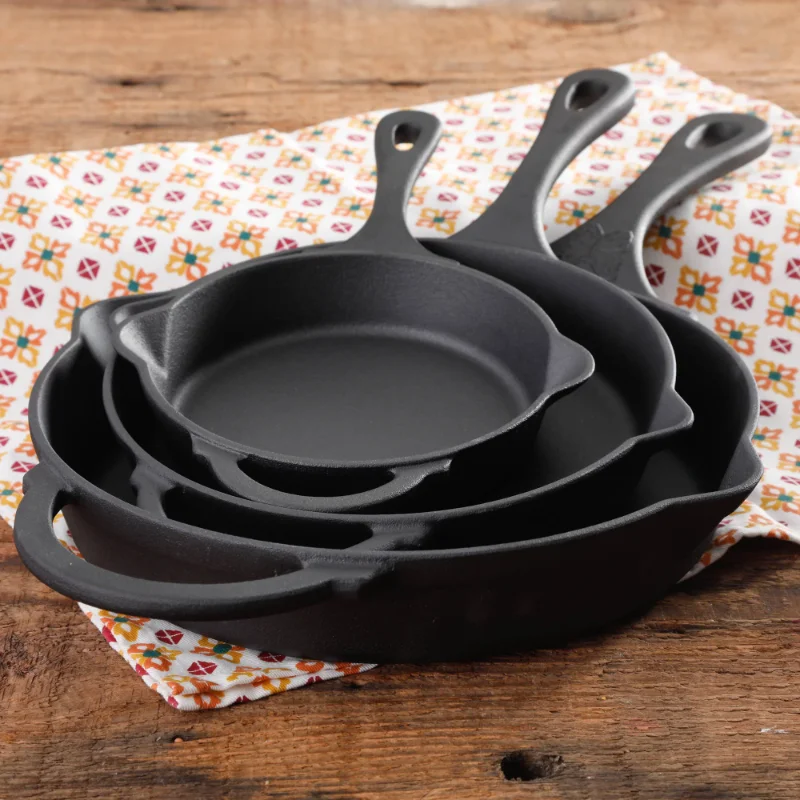 

Timeless Beauty Cast Iron Set, 3-Piece Fry Pans cooking pot non stick cookware