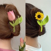 metal sunflower tulip hair clip women girls flower hair crab claw back headband hairpin barrettes fashion head accessories