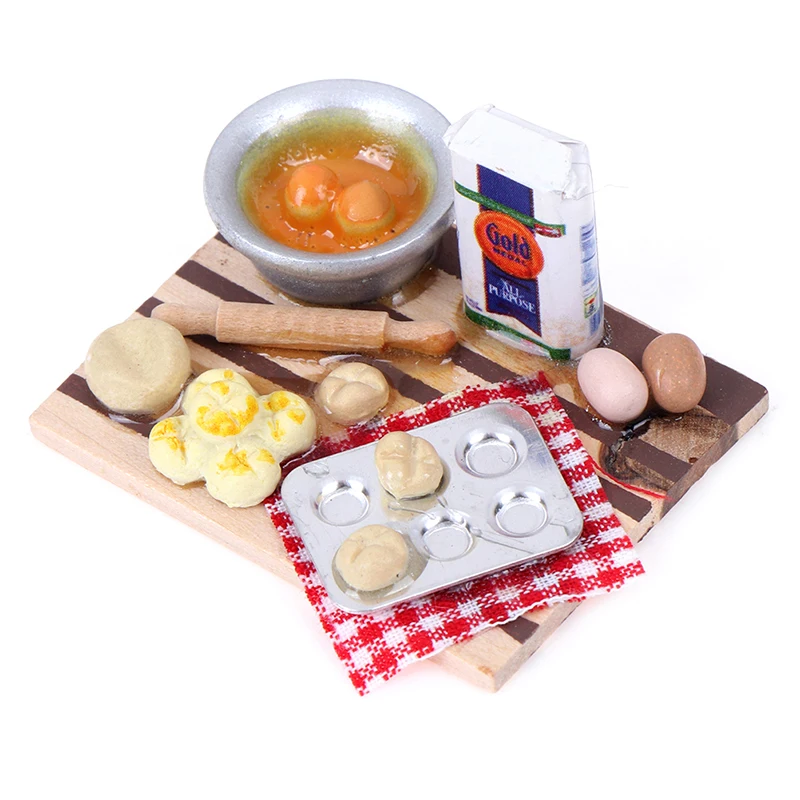 

1Set Colorful Kitchen Food Eggs Milk Bread on Board for Kids Role Play Game Tableware Cookware 1/12 Dollhouse Miniature